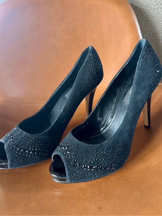White House Black Market Shoes - White House Black Market Black Rhinestone Peep Toe 9M Chrystol Party Stiletto